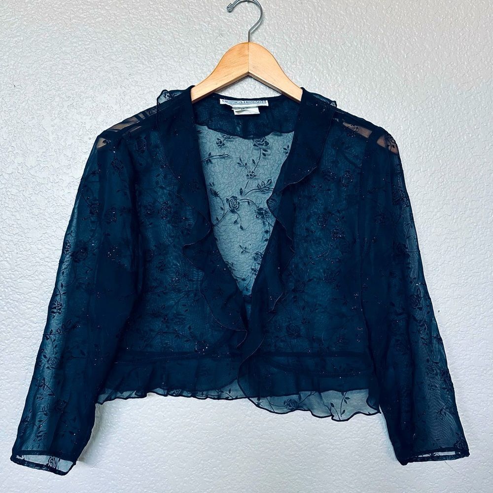 Jessica Howard Vintage Formal Black Sheer Shoulder Cover Up